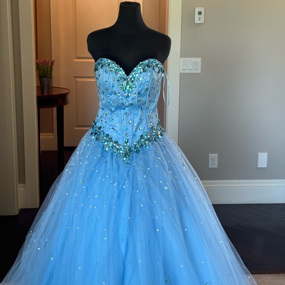 Mori Lee dress prom party wedding blue size 12 princess god mother halloween. - Picture 3 of 16